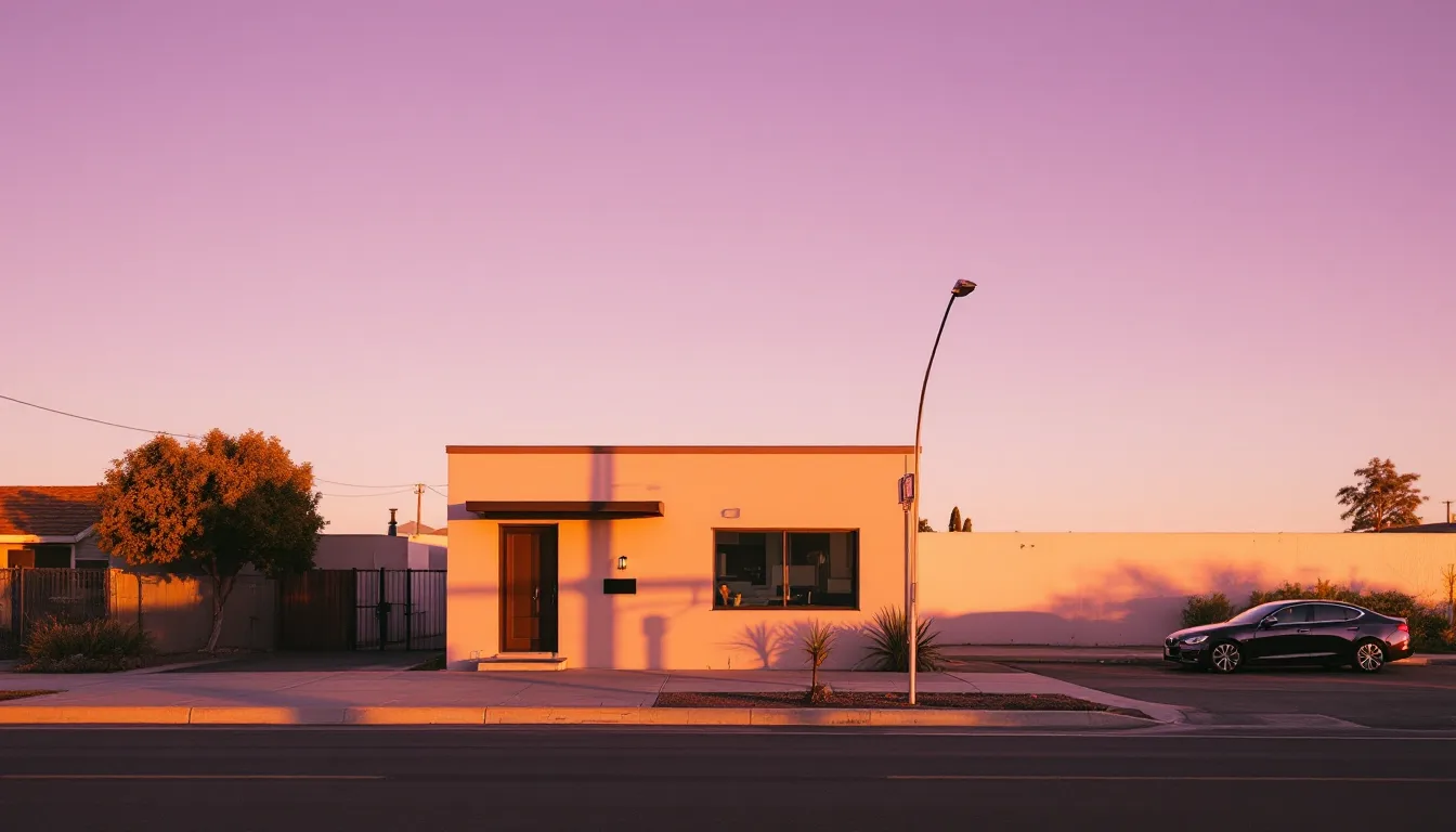 The Soundclave studio building on Austin Ave at golden hour