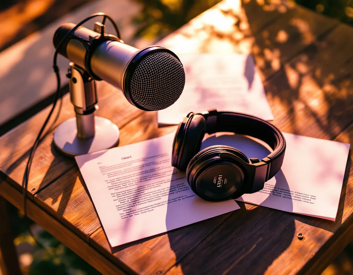 Script and microphone for a narrative episode